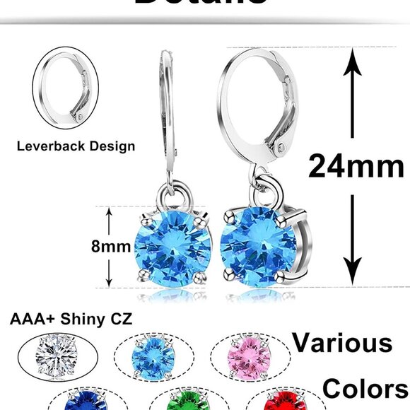 Colorful 6 Pairs Leverback Drop Dangle Earrings Set for Women, 8MM Big Shiny Mul - Picture 2 of 7